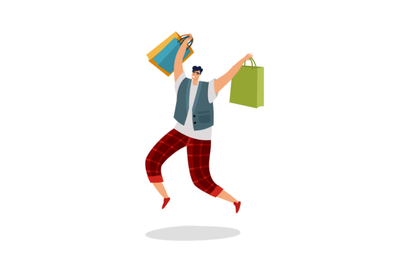 Download Jumping Shopping Man. Happy Customer Wit - Premium Resources